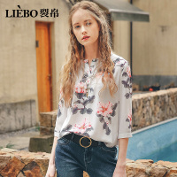 裂帛年秋季新款七分袖复古印花衬衣宽松装上衣雪纺衬衫夏