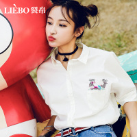 裂帛衬衣新款白衬衣 夏季可爱 小清新刺绣短袖衬衣 文艺