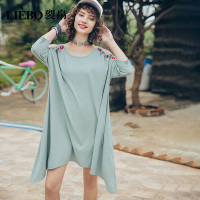 裂帛夏新款宽松气质露肩小心机藏肉遮肚子减龄针织连衣裙