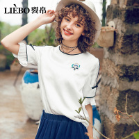 裂帛夏装新款复古文艺圆领刺绣个性压褶短袖舒适衬衫夏