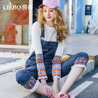 裂帛春装新款民族刺绣减龄百搭九分裤拼接学生水洗牛仔裤