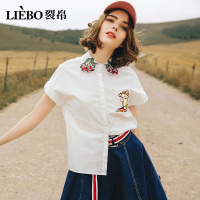 裂帛短款衬衣新款夏个性白衬衫ins超火的衬衫可爱小清新