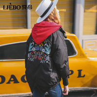 裂帛冬季新款时尚短款轻薄连帽刺绣宽松白鸭绒民族士羽绒服