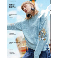 裂帛刺绣长袖毛衣冬季新款圆领宽松套头慵懒风民族针织衫