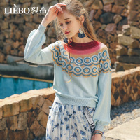 裂帛秋季新款经典圆领时尚提花浪漫文艺风灯笼袖学院风毛衣