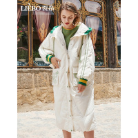 裂帛冬季新款休闲连帽刺绣宽松时尚过膝学生长款士羽绒服