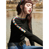 裂帛秋冬新款文艺圆领多彩条纹拼接修身温柔百搭款毛衣长袖