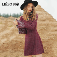 裂帛秋季简约气质圆领民族刺绣喇叭长袖百搭温柔显瘦连衣裙