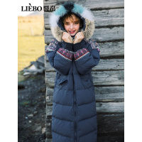 裂帛秋季新款连帽带毛时尚刺绣保暖拉链襟口袋长款羽绒服