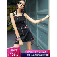 裂帛刺绣牛仔半身裙夏装新款文艺风百搭黑色破洞毛边小短裙