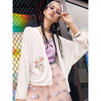 裂帛绣花针织开衫春装新款文艺外搭蝙蝠袖宽松早春薄外套