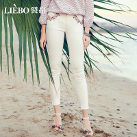 裂帛新款春夏百搭显瘦中腰刺绣口袋白色外穿打底牛仔打底裤