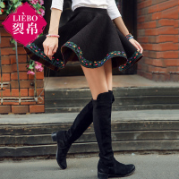 裂帛春装新款松紧腰裙摆提花A字裙气质毛织半身裙