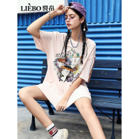 裂帛短袖针织连衣裙新款圆领少韩版印花休闲宽松裙子