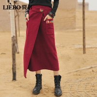 裂帛新款中长款刺绣学生不对称时尚文艺包臀士半身长裙