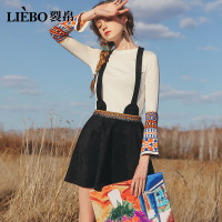 裂帛新款时尚仿鹿皮绒弹力少风可拆卸背带半身裙