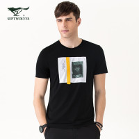 七匹狼短袖T恤男士圆领印花纯棉修身体恤时尚休闲潮流男打底衫潮