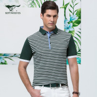 七匹狼T恤男装短袖条纹纯棉翻领T恤男装