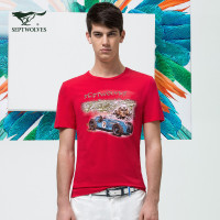 七匹狼T恤夏季男卡通印花设计圆领短袖T恤正品男装