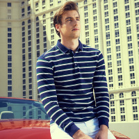 七匹狼长袖T恤2017秋季条纹翻领设计时尚休闲青年男士T恤潮