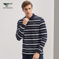 七匹狼长袖T恤男士秋季条纹翻领长袖T恤商务休闲polo衫
