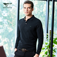 七匹狼男装长袖T恤中青年男士时尚商务休闲T恤纯棉翻领POLO衫