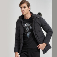 七匹狼羽绒服17年冬季中青年男士狐狸毛领时尚休闲羽绒外套001(黑色)