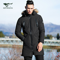 七匹狼户外羽绒服17冬季新品青年男士貉子毛长款多袋羽绒服男装
