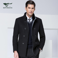 七匹狼毛呢大衣冬季保暖大衣中青年男士纯色羊毛呢大衣外套男装
