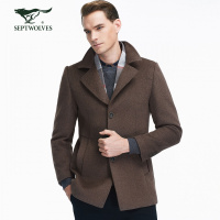 七匹狼毛呢大衣冬季新款中青年男士围巾领可拆卸保暖外套男装