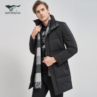 七匹狼羽绒服2017年冬季口中长款立领厚羽绒休闲外套