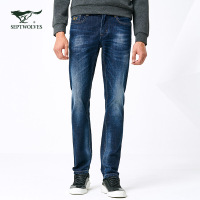 七匹狼牛仔裤2018春季青年男士潮流修身小脚时尚牛仔长裤子