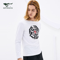 七匹狼旗下圣沃斯系列2018春季新品青年时尚圆领印花长袖T恤男