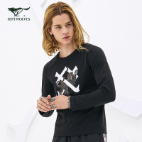 七匹狼旗下圣沃斯系列2018春新品长袖T恤男士潮流印花T恤休闲t男