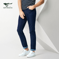七匹狼牛仔裤2018年休闲长裤修身小脚中腰牛仔长裤男装正品