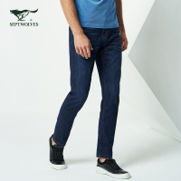 七匹狼牛仔裤2018春季男士青年时尚商务休闲五袋牛仔裤长裤
