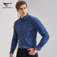 七匹狼长袖衬衫2018春季新品男士青年时尚商务休闲格型长袖衬衫
