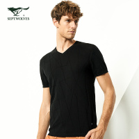 七匹狼短袖线衫2018年夏季青年时尚潮流纯棉V领毛衣短袖T