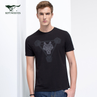 七匹狼T恤男士夏莫代尔时尚圆领印花设计短袖T恤男