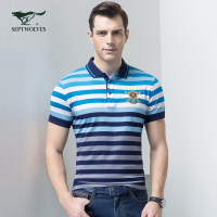 七匹狼短袖T恤青年条纹翻领短袖T恤Polo衫男