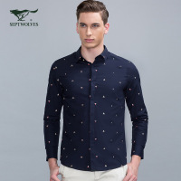 【专柜同款】七匹狼长袖衬衫时尚印花长袖衬衣男装