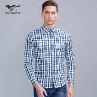 【专柜同款】七匹狼长袖衬衫格子时尚商务休闲长衬衣男
