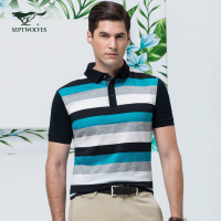 【专柜同款】七匹狼双丝光棉横纹polo衫短袖T恤