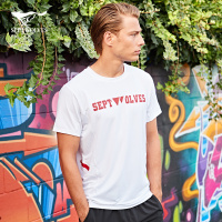 七匹狼运动T恤圆领休闲弹力舒适字母印花上衣男跑步健身短袖快干t