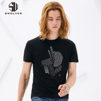 圣沃斯男士短袖T恤圆领2018体恤修身半袖韩版男装潮流上衣服