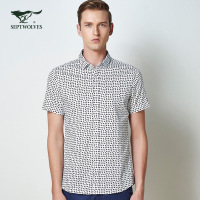 Q七匹狼衬衫夏季新品中青年男士休闲修身微弹衬衣男_1