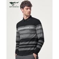 七匹狼长袖T恤2018秋季中青年男条纹纯棉条纹翻领Polo衫男士001(黑色)