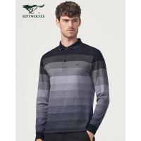 七匹狼长袖T恤条纹翻领渐变时尚商务休闲秋季青年男士POLO衫男装