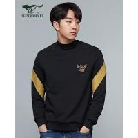 七匹狼旗下圣沃斯男装秋冬青年时尚休闲潮流刺绣圆领长袖黑色卫衣001(黑色)_1