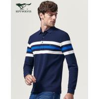 七匹狼长袖T恤2018男士条纹翻领休闲长袖T恤polo衫男装102(深蓝)